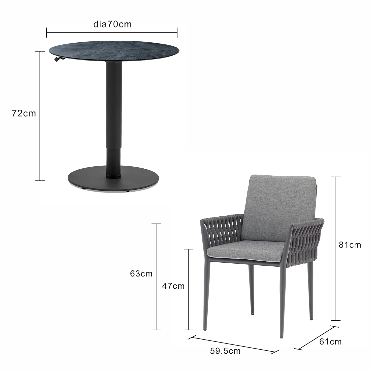 Adeline 70 cm Table Lawson Chair Outdoor Balcony Setting - Image 7