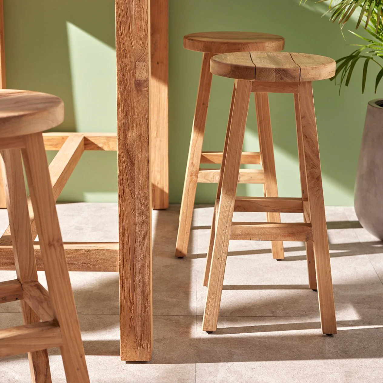 Cara Outdoor Recycled Teak Bar Stool - Image 4