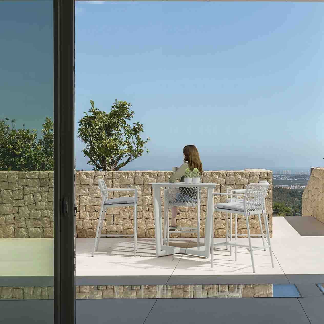 Colwood Outdoor Aluminium Square Bar Table with Ceramic Glass Top 90 cm - Image 2