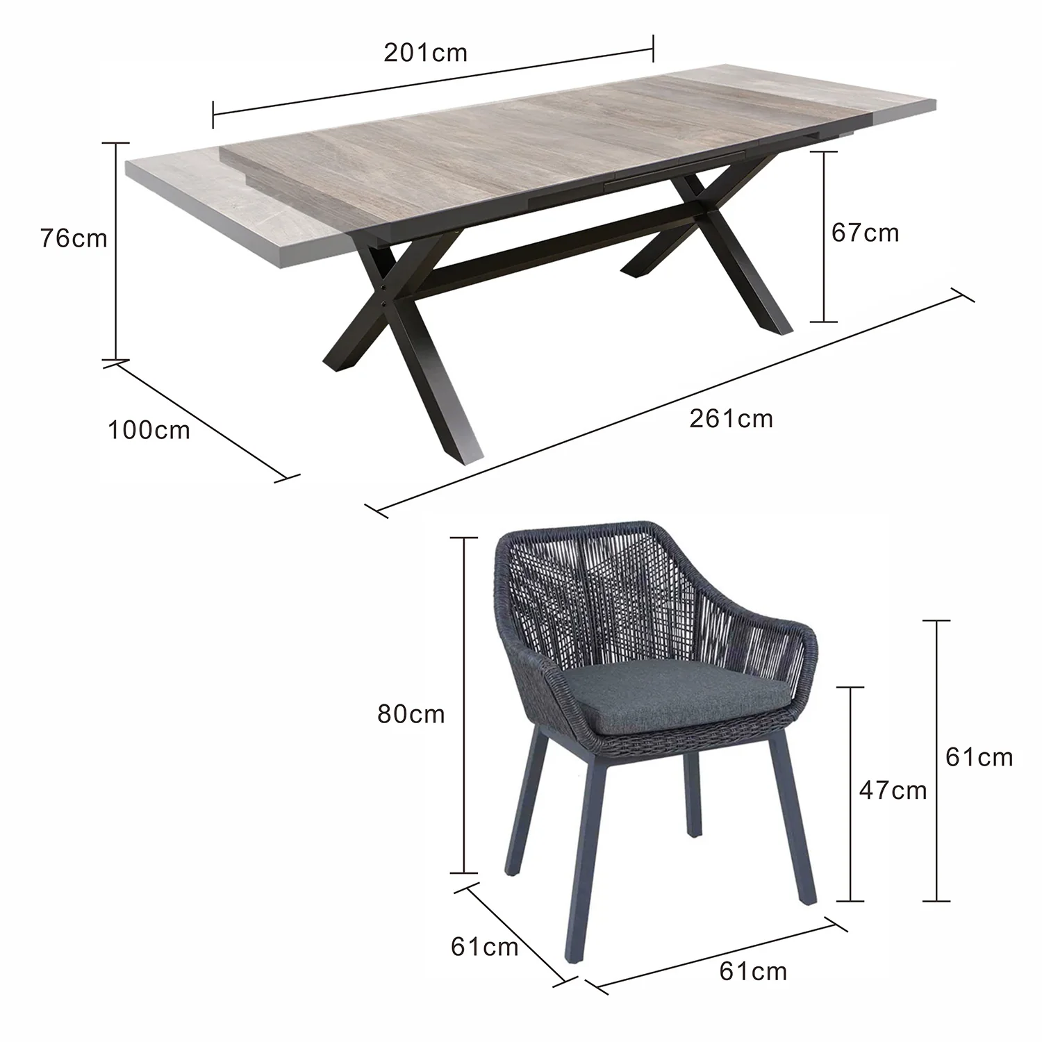 Clifton Creamic Table String Chair Outdoor Dining Setting - Image 9