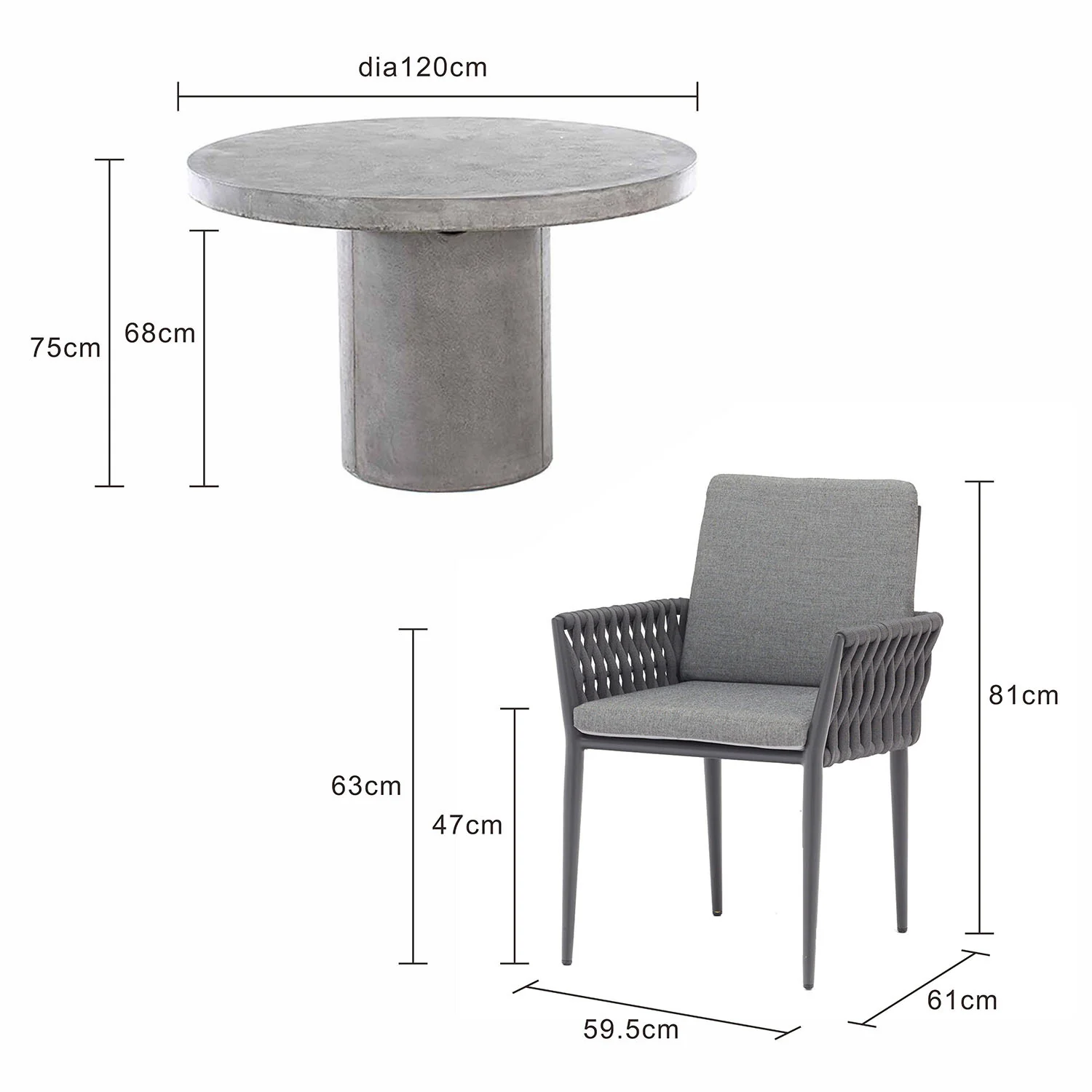 Zen 120 cm Table Lawson Chair Outdoor Dining Setting - Image 2
