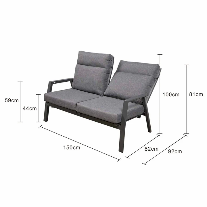 Hamilton 2 Seater Outdoor Aluminium Recliner Lounge - Image 7