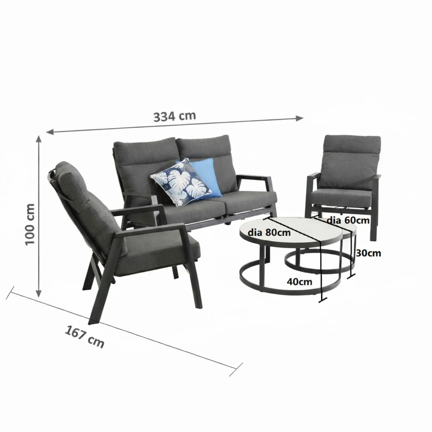 Hamilton 4 Seater Aluminium Outdoor Recliner Lounge With Ancona Coffee Table - Image 3
