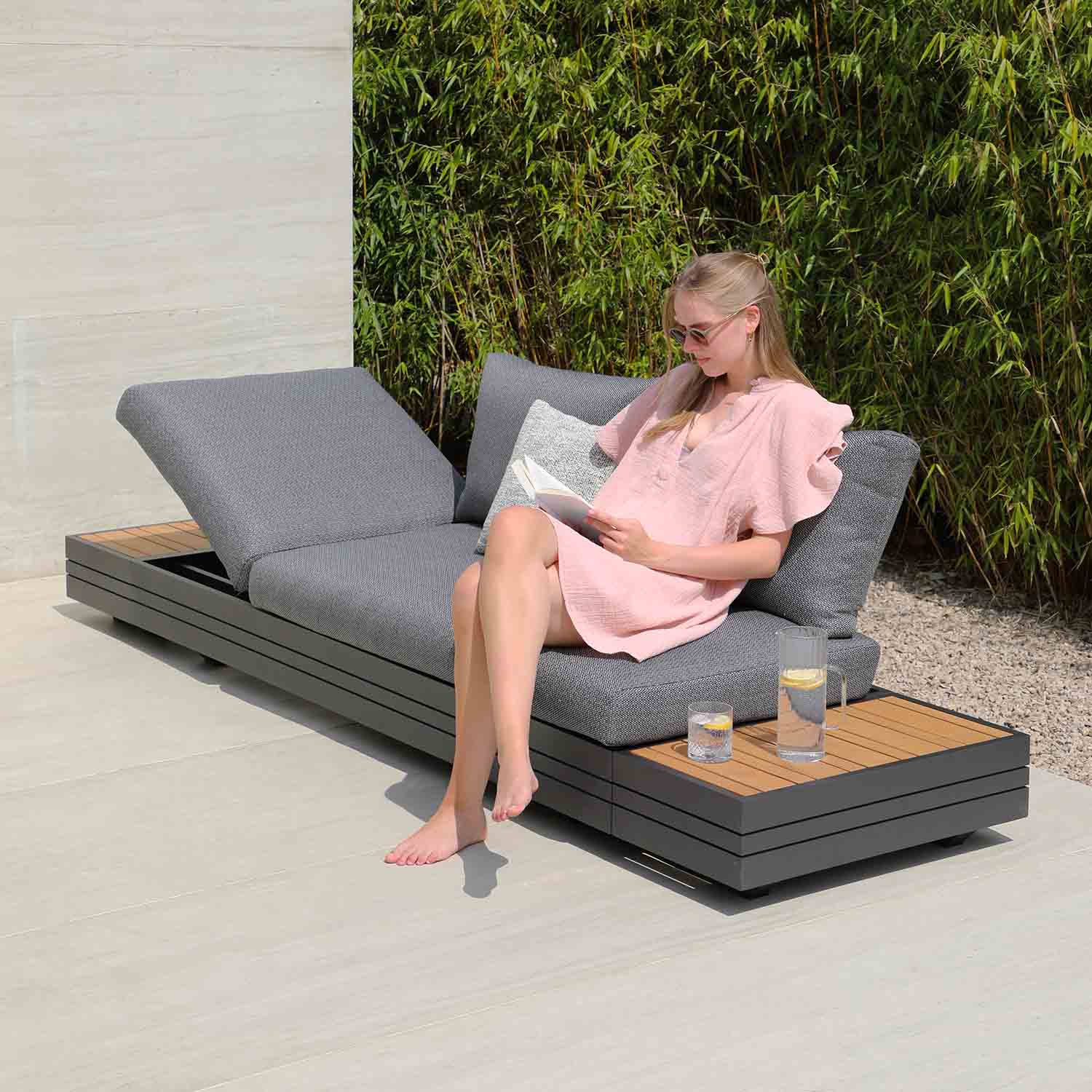 Hannover II 3 Seater Aluminium Outdoor Lounge With Sunlounger Feature - Image 11