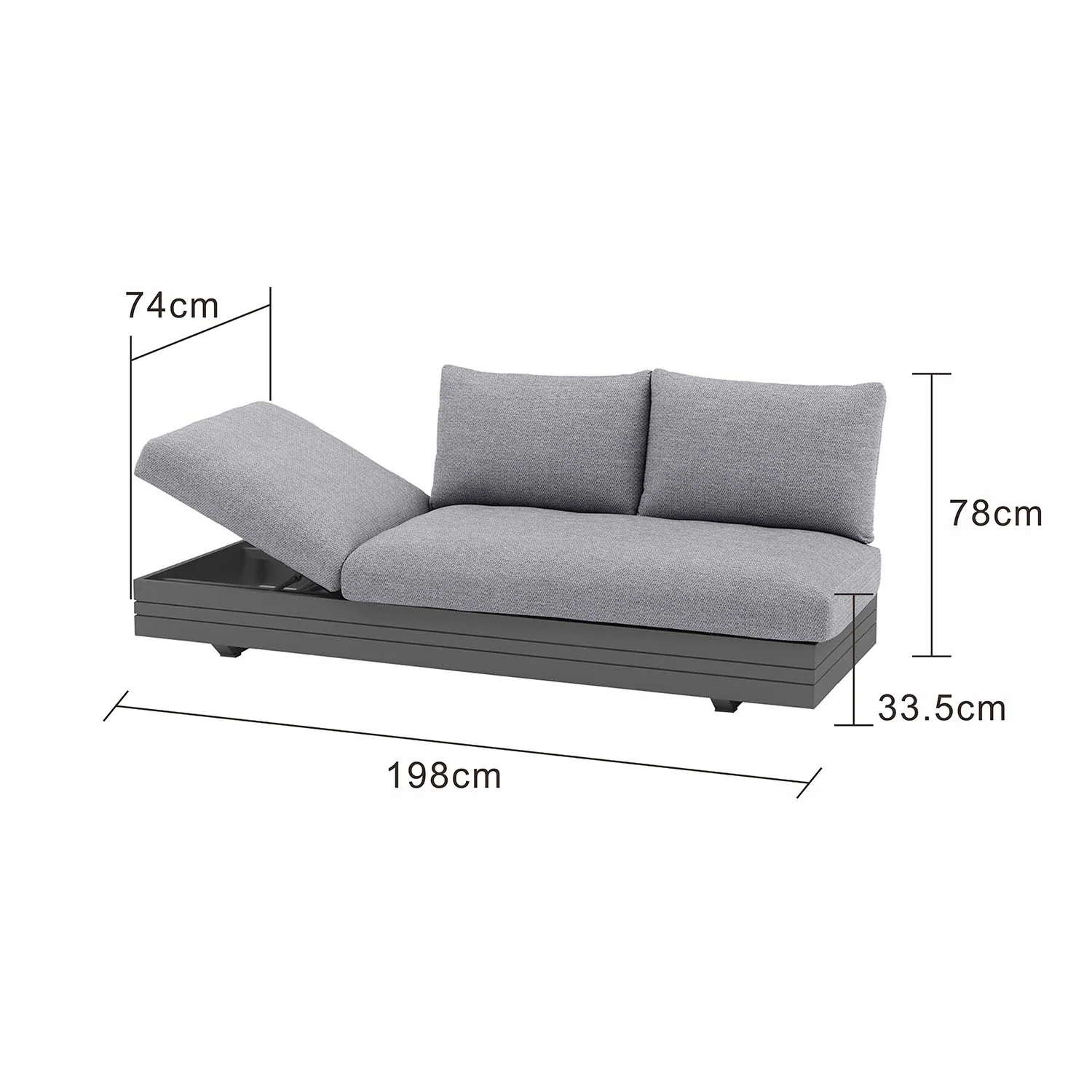 Hannover II 3 Seater Aluminium Outdoor Lounge With Sunlounger Feature - Image 16