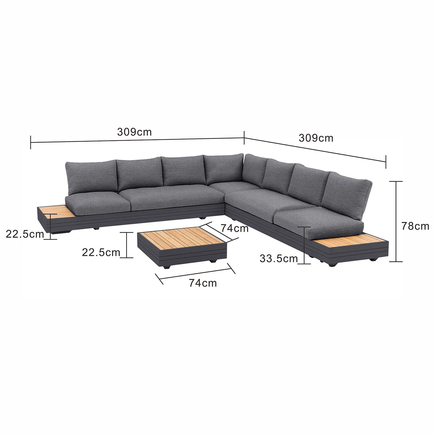 Hannover II 7 Seater Aluminium Outdoor Modular Lounge With Coffee Table - Image 23