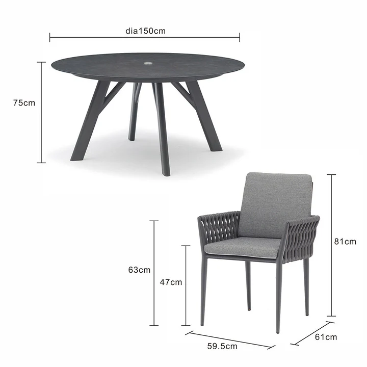 Iowa 150 cm Table Lawson Chair Outdoor Dining Setting - Image 10