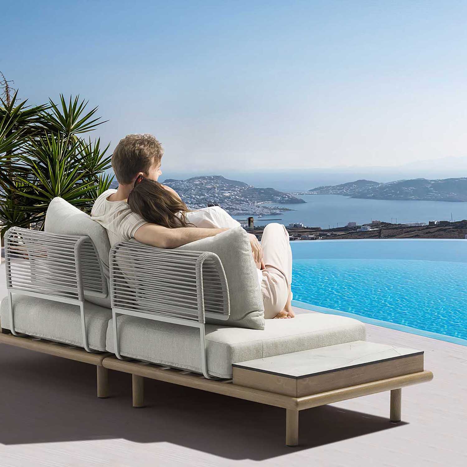 Merritt Outdoor Aluminium Lounge with High-pressure Laminate Side Table - Image 6