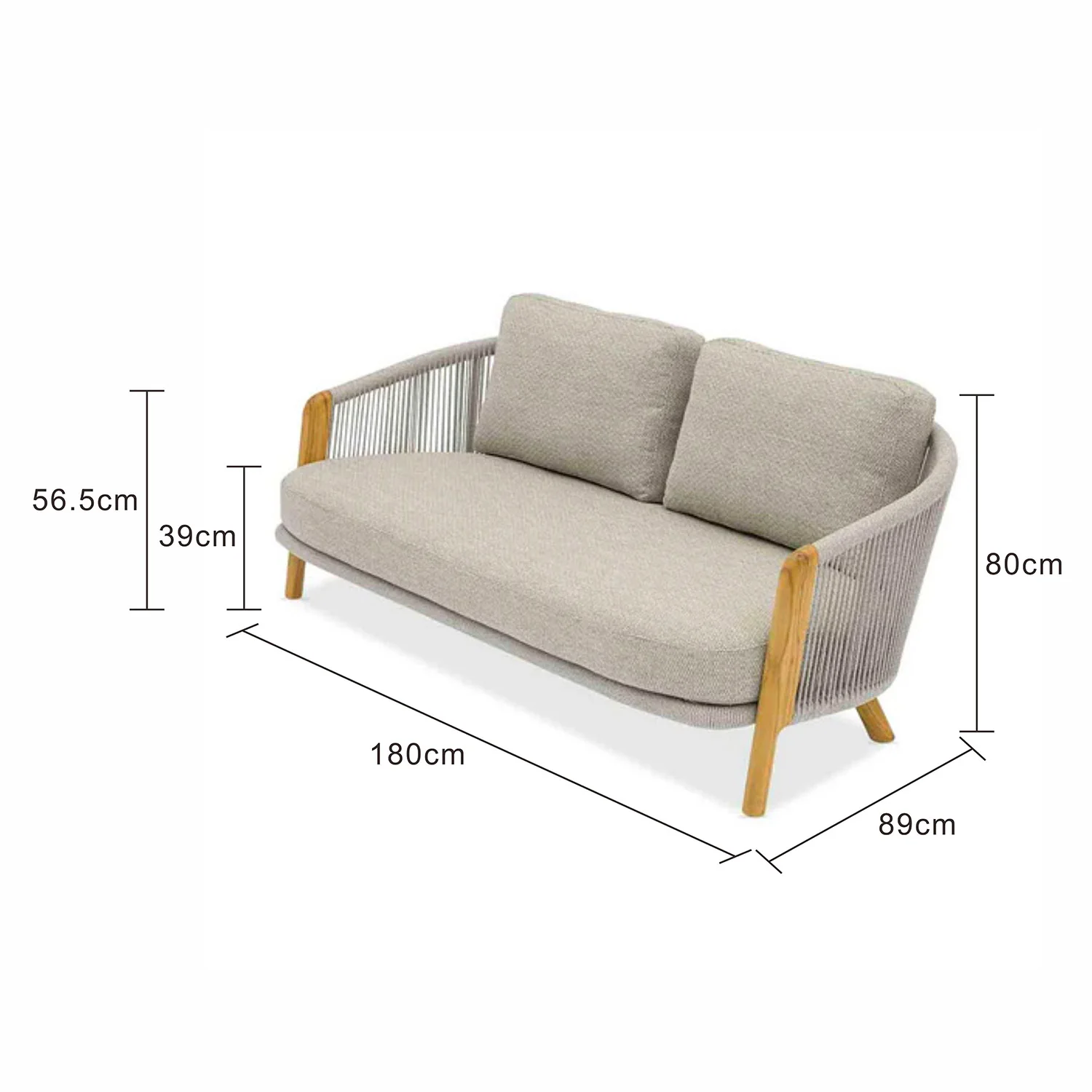 Milano 2 Seater Outdoor Teak and Rope Lounge - Image 9