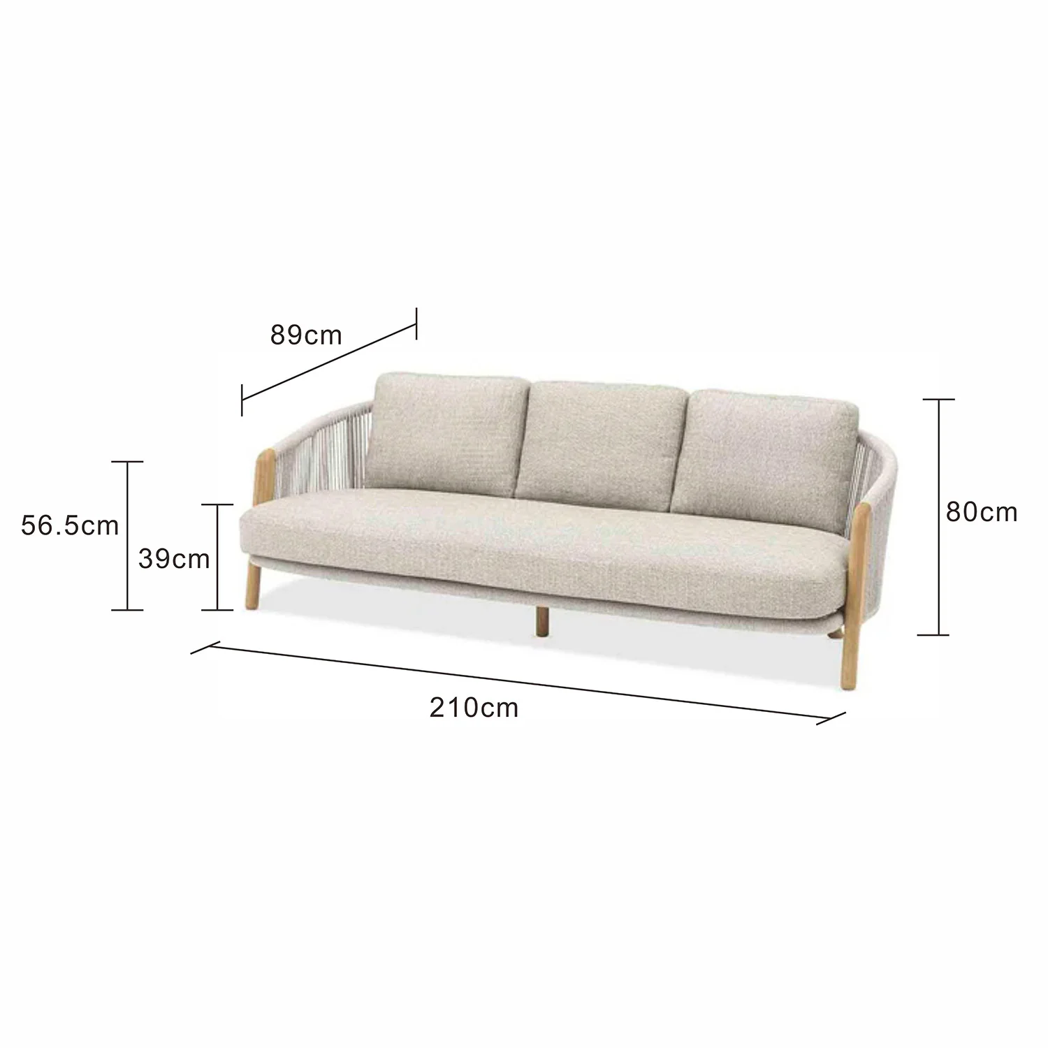 Milano 3 Seater Outdoor Teak and Rope Lounge - Image 7