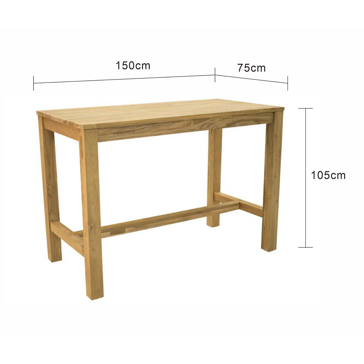 Miles Outdoor Recycled Teak Bar Table 150 cm - Image 8