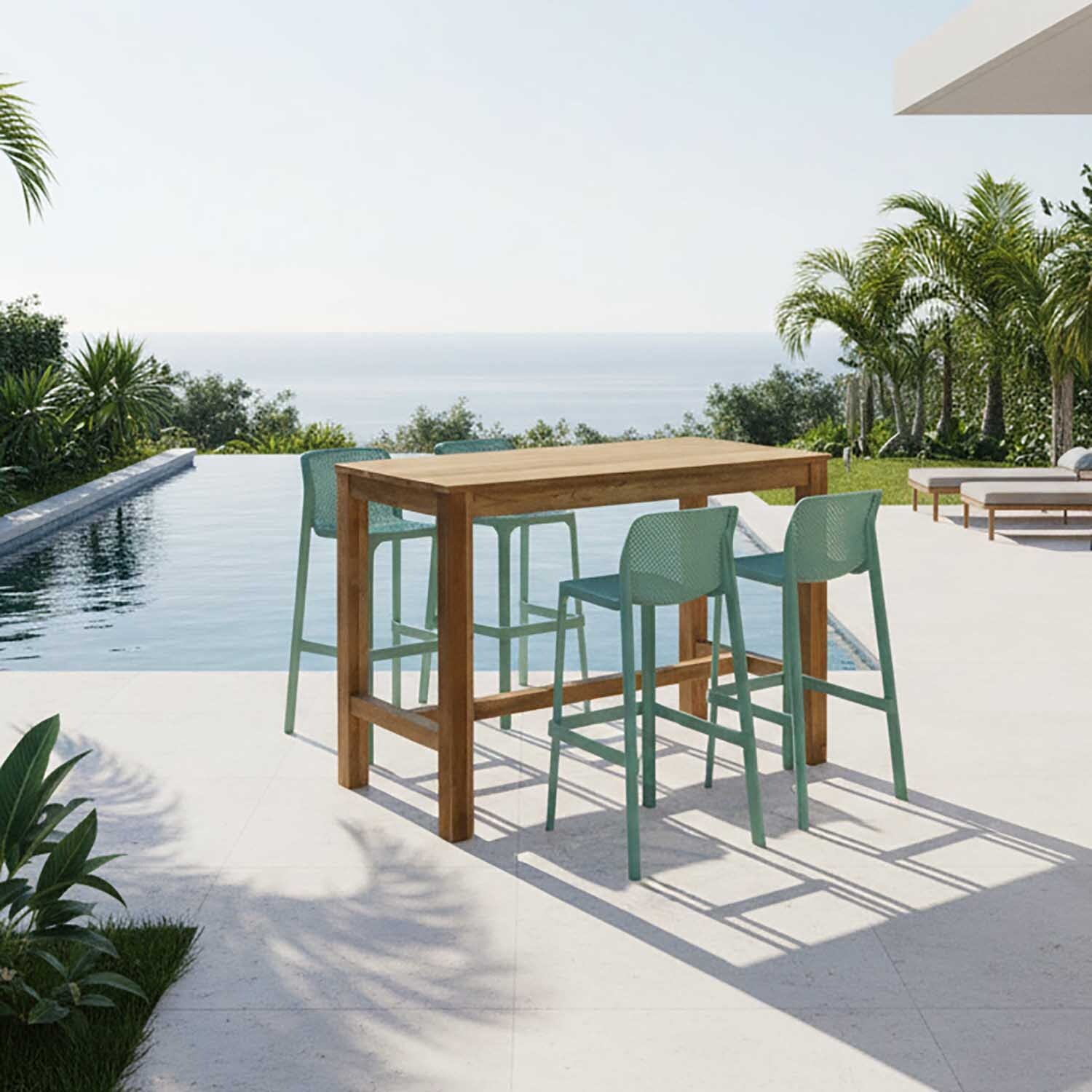 Miles Table Net Stool Outdoor Bar Setting - Image 2