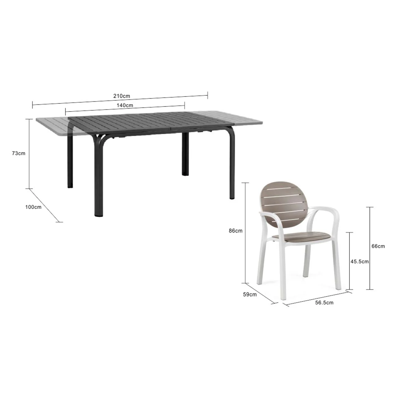 Nardi Alloro 140/210 cm Table Palma Chair Outdoor Dining Setting - Image 4