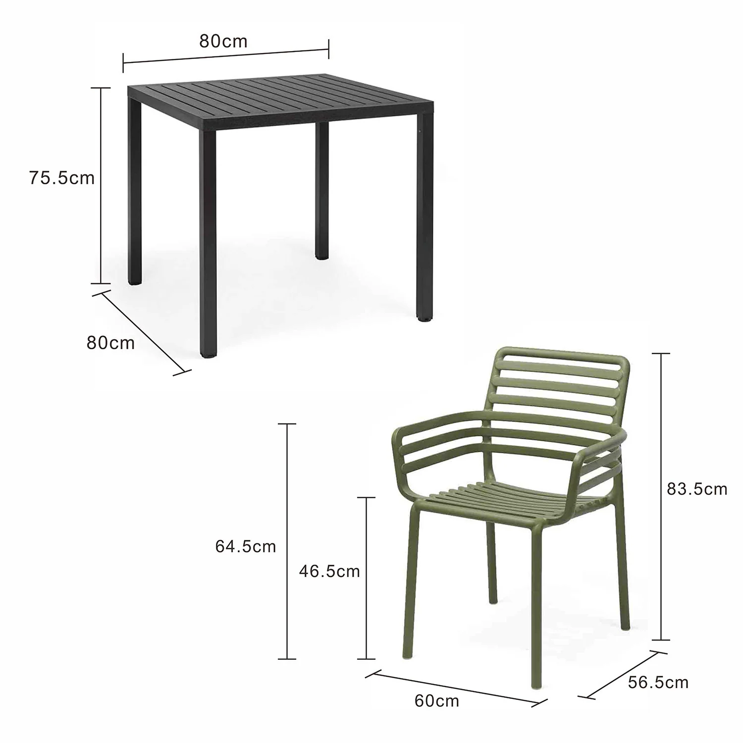 Nardi Cube 80 cm Table Doga Armchair Outdoor Dining Setting - Image 14