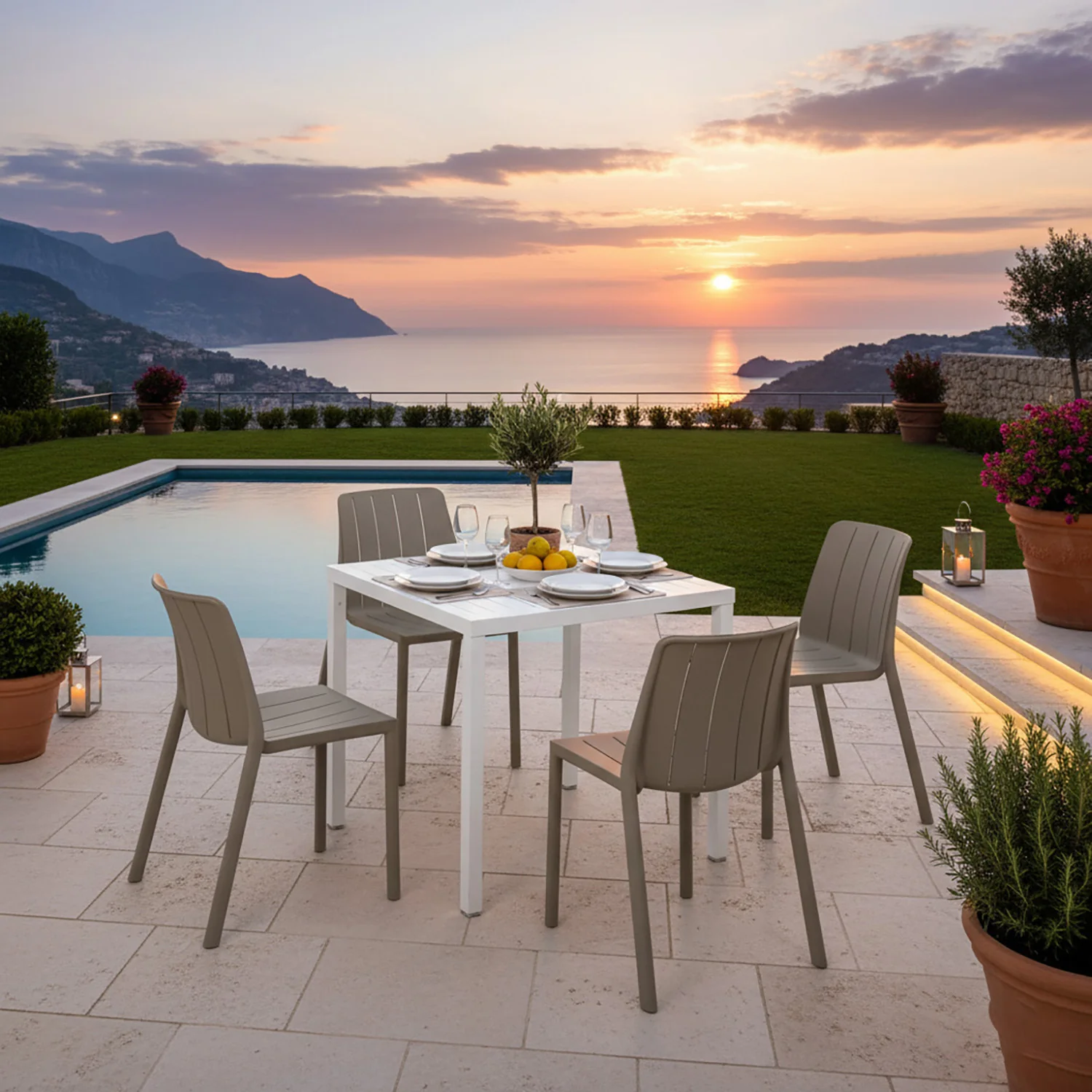 Nardi Cube 80 cm Table Tiberina Armless Chair Outdoor Dining Setting - Image 2