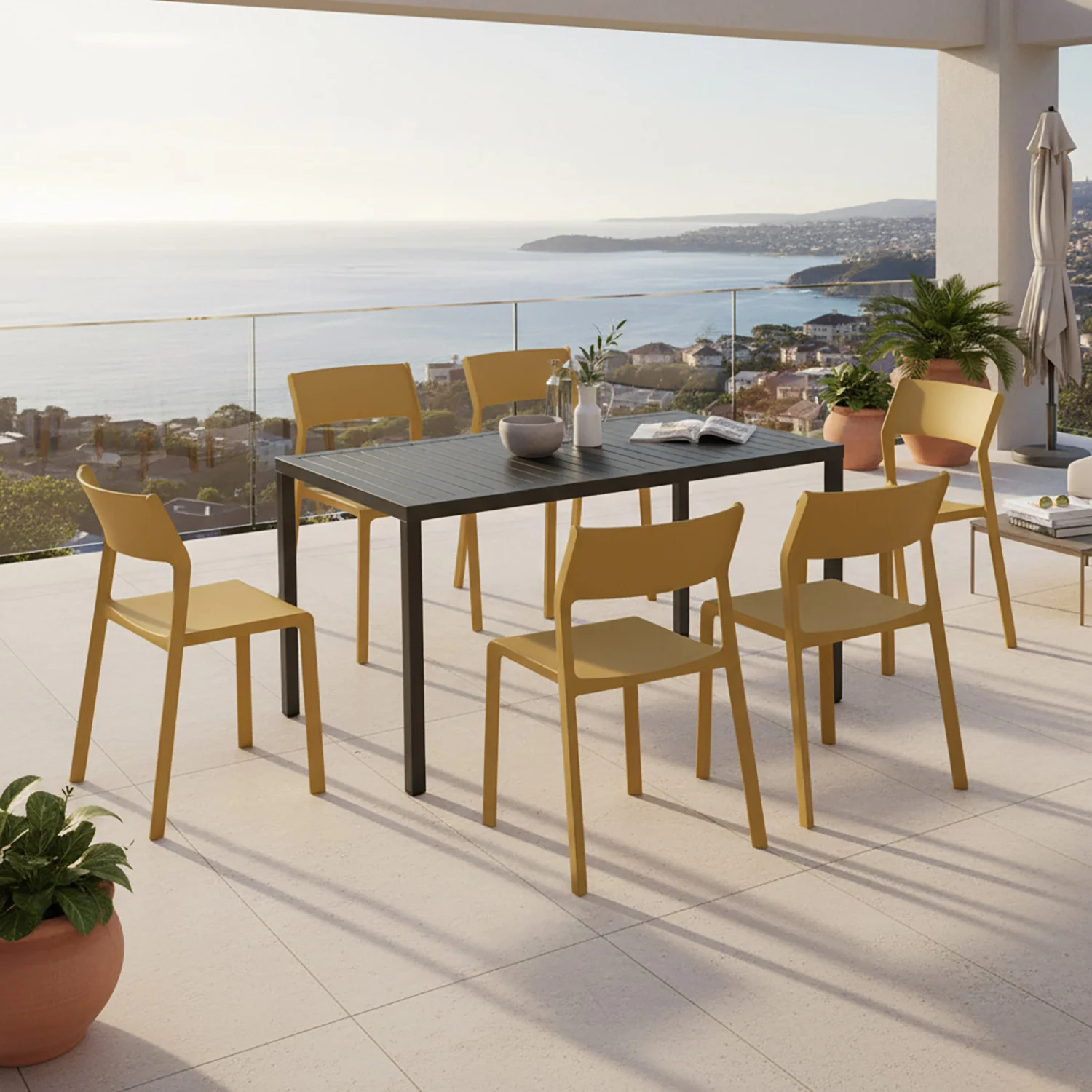 Nardi Cube 140 cm Table Trill Armless Chair Outdoor Dining Setting - Image 2