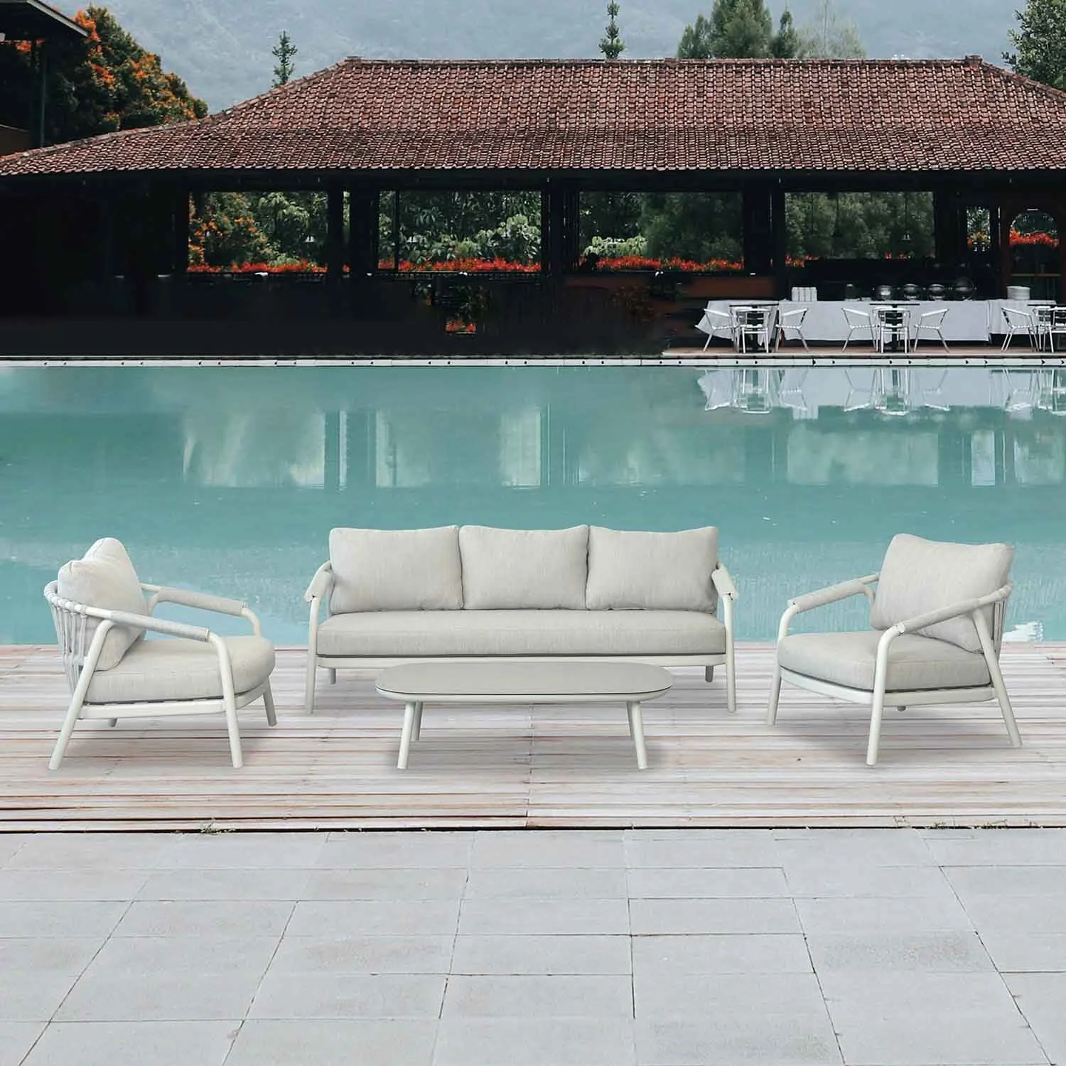 Oakland 5 Seater Rope Outdoor Lounge with Coffee Table 120 cm - Image 3
