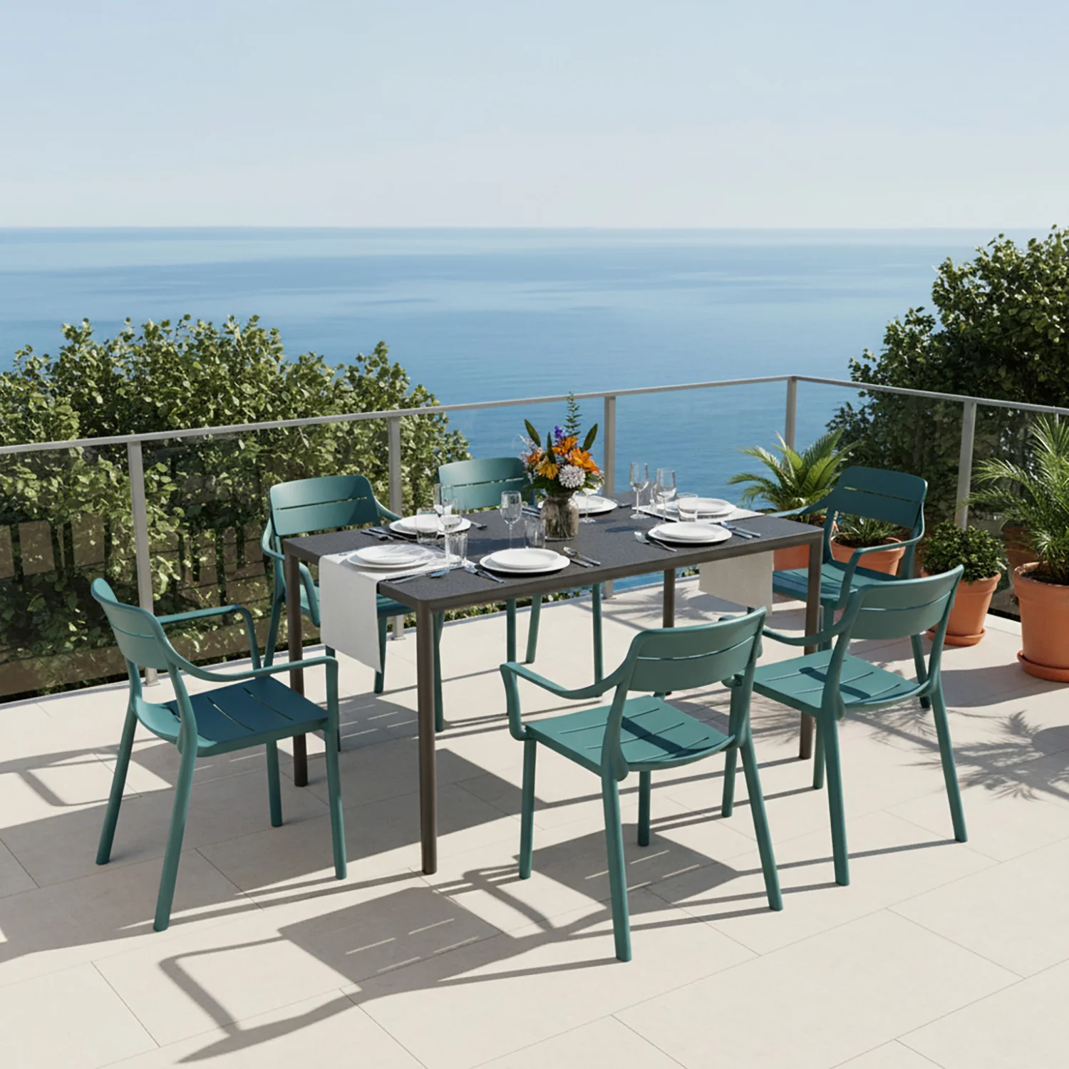 Nardi Piave 139 cm Table Cassia Armchair Outdoor Dining Setting - Image 2