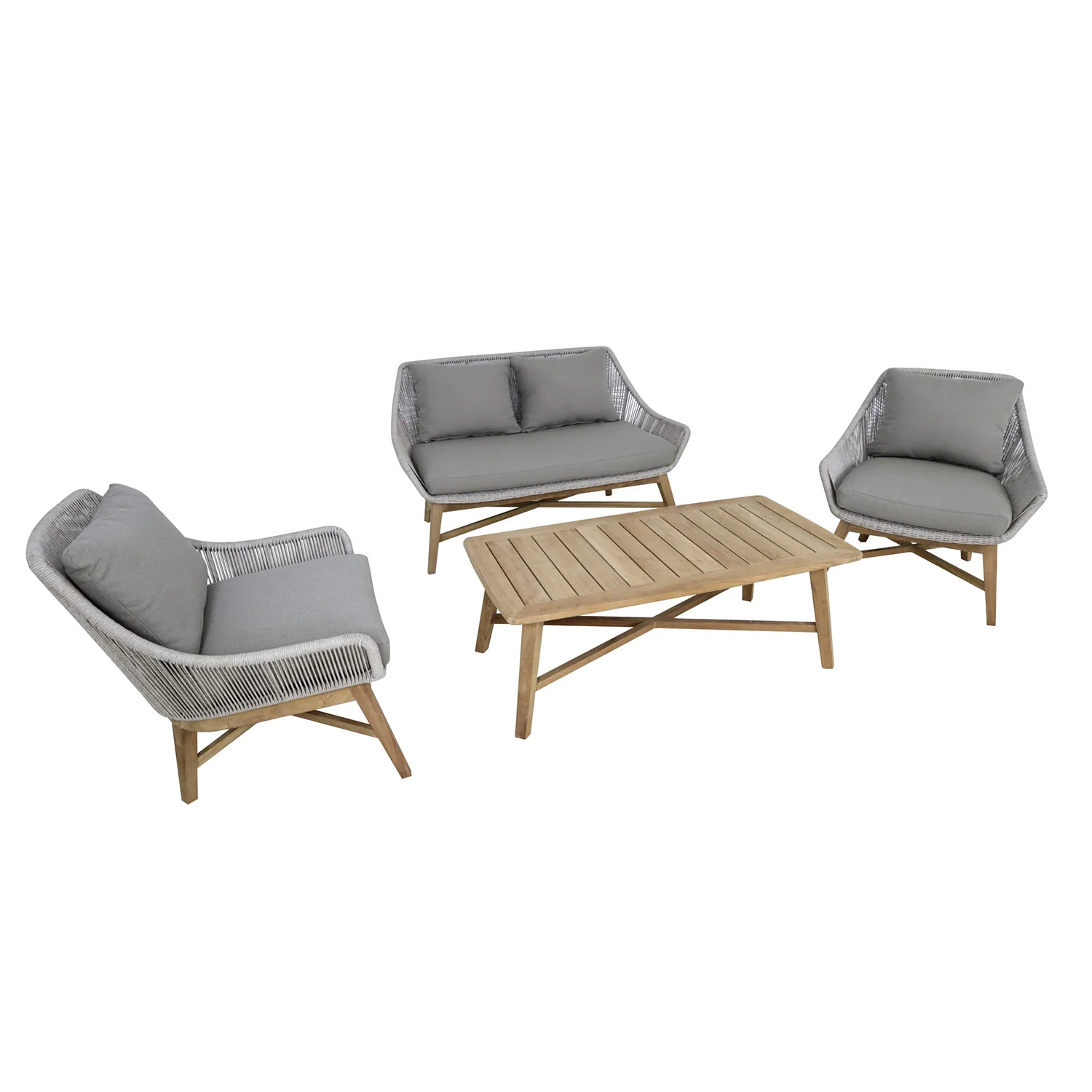 String Teak Outdoor 4 Seater Lounge with Coffee Table - Image 3