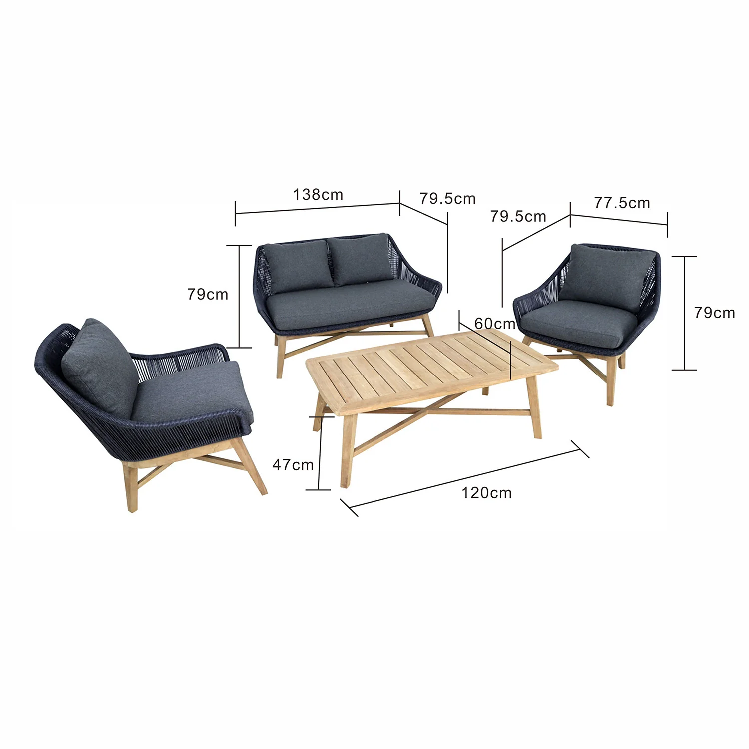 String Teak Outdoor 4 Seater Lounge with Coffee Table - Image 6
