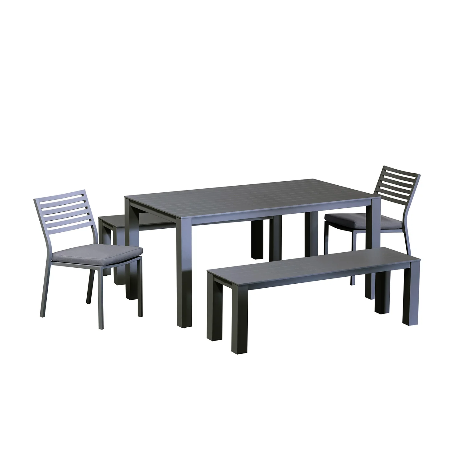 Vernon 160 cm Table Vernon 140 cm Bench and Coda Chair Outdoor Dining Setting