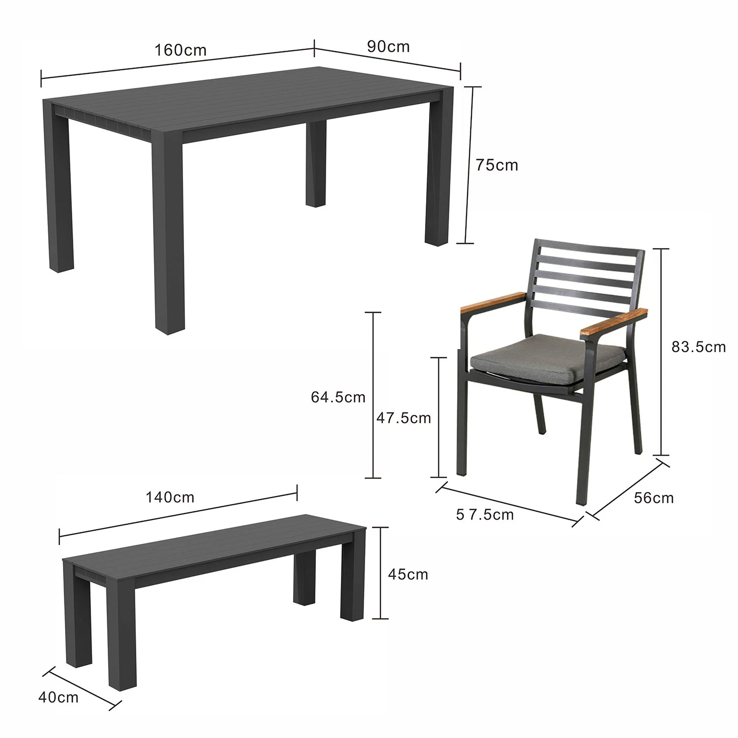 Vernon 160 cm Table Vernon 140 cm Bench and Lotus Chair Outdoor Dining Setting - Image 12