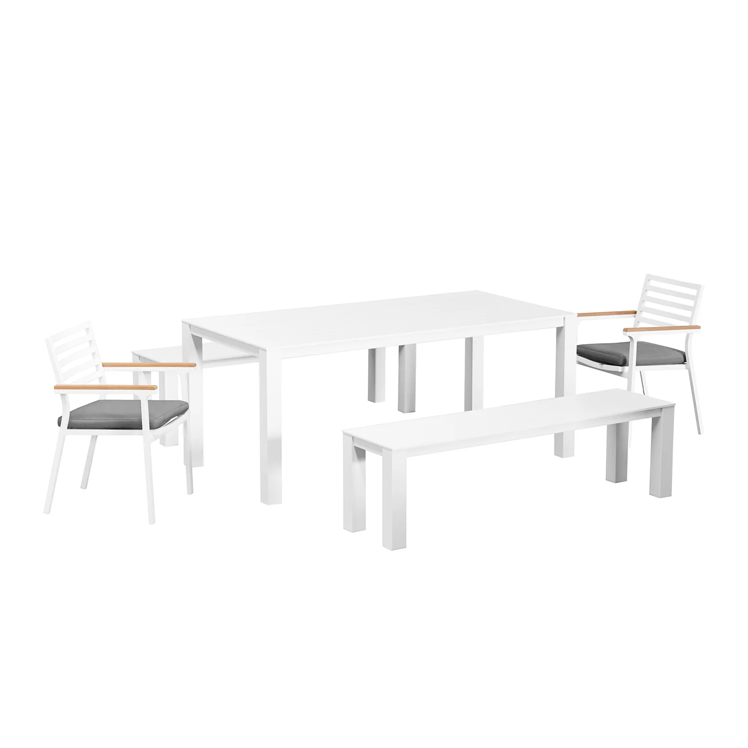 Vernon 180 cm Table Vernon 160 cm Bench and Lotus Chair Outdoor Dining Setting