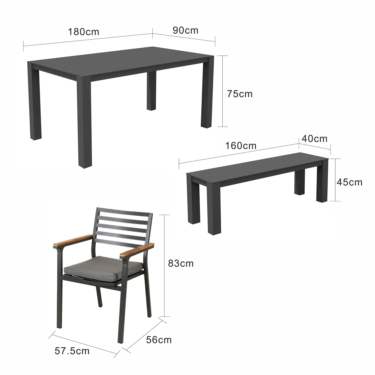 Vernon 180 cm Table Vernon 160 cm Bench and Lotus Chair Outdoor Dining Setting - Image 17
