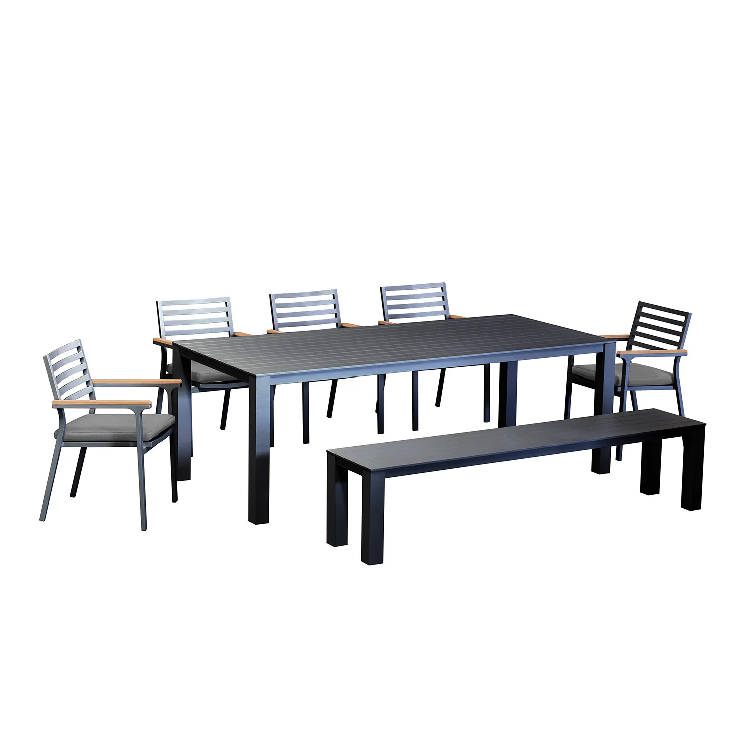 Vernon 180 cm Table Vernon 160 cm Bench and Lotus Chair Outdoor Dining Setting