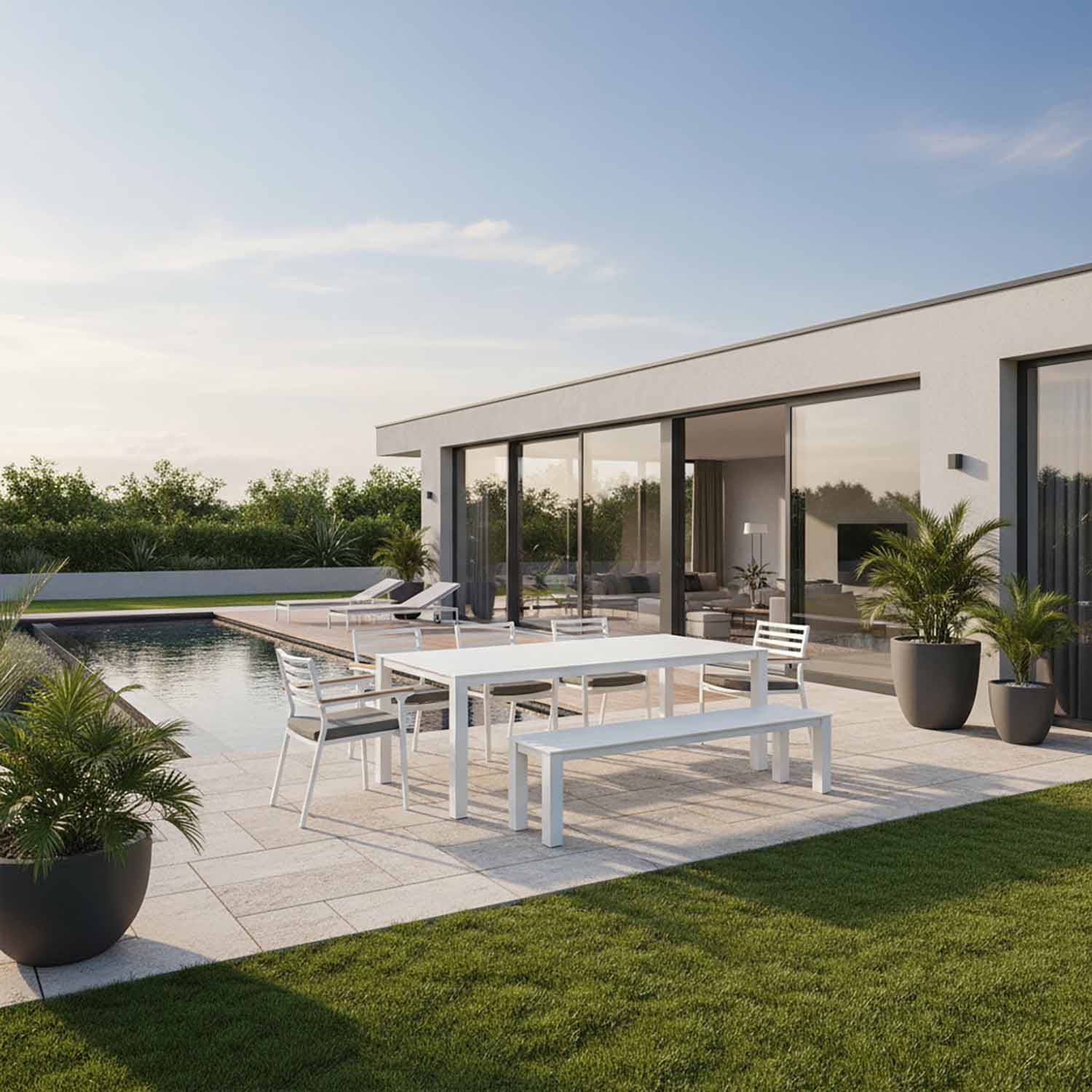 Vernon 180 cm Table Vernon 160 cm Bench and Lotus Chair Outdoor Dining Setting - Image 2