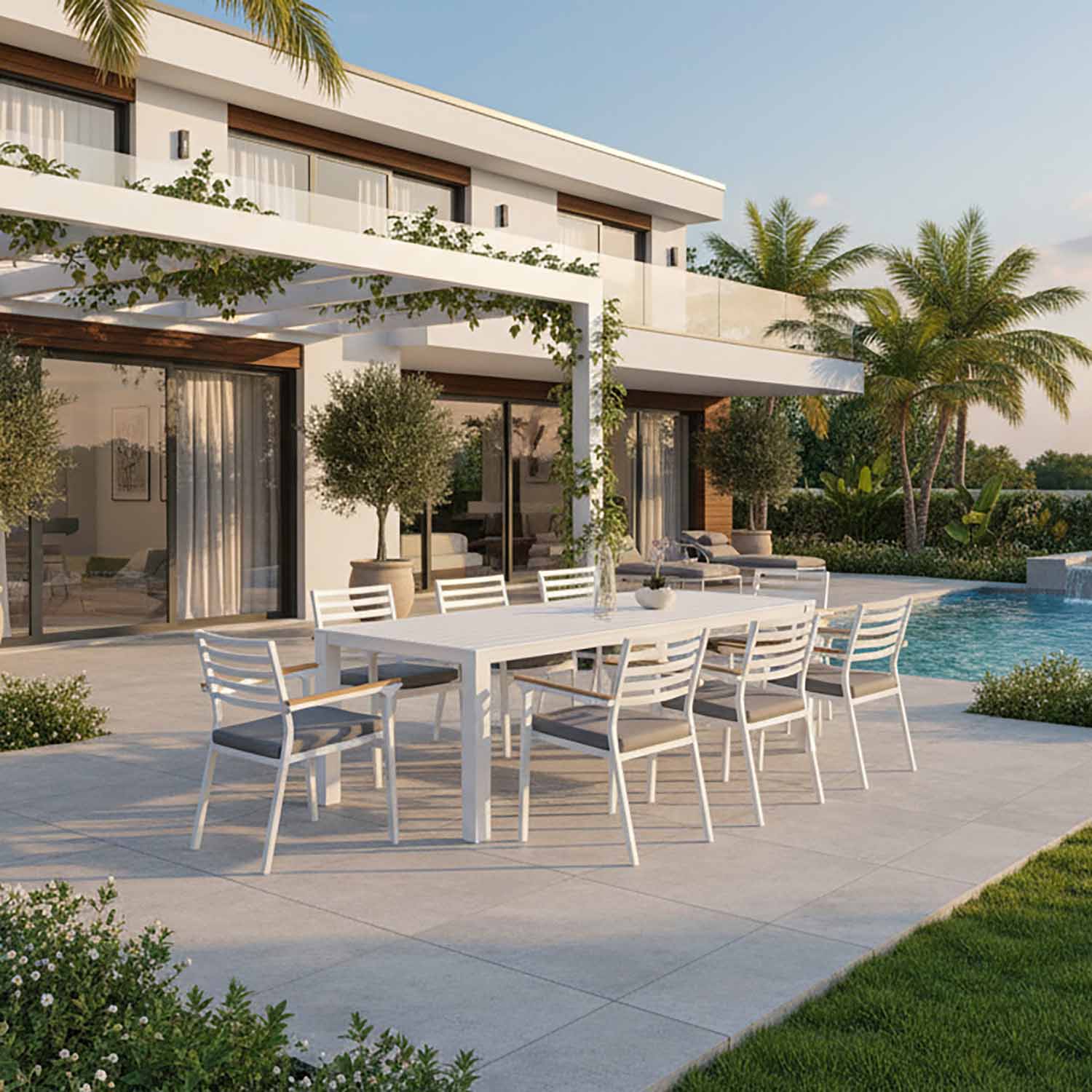 Vernon 220 cm Table Lotus Chair Outdoor Dining Setting - Image 2