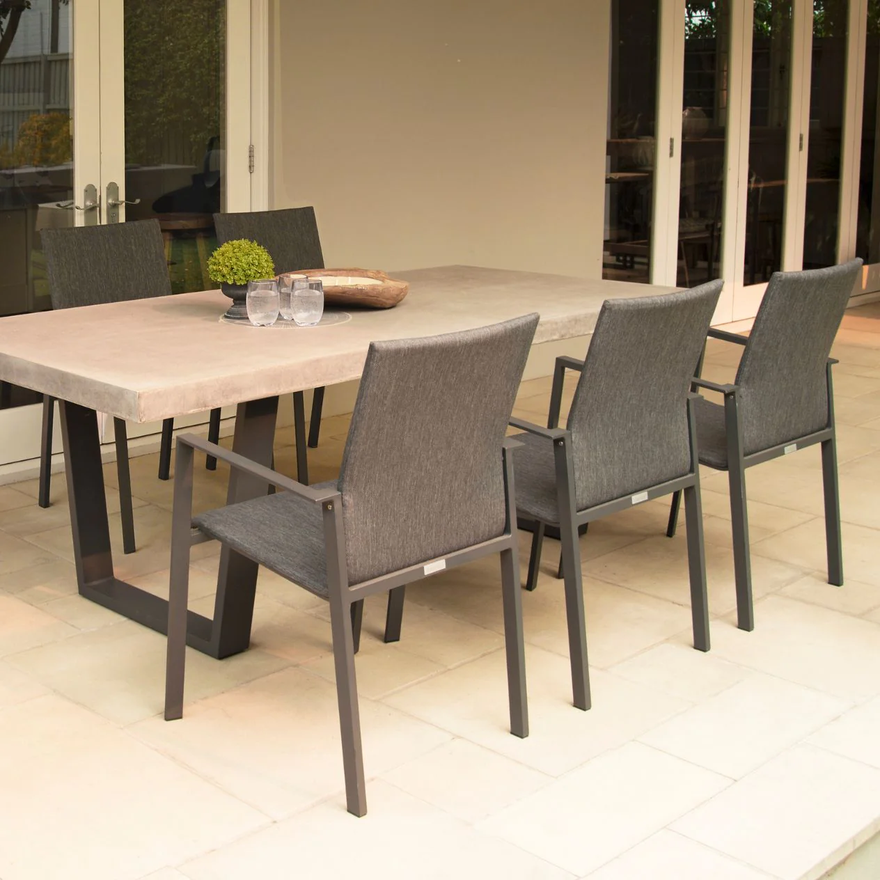 Zen Outdoor Concrete Dining Table With Stainless Steel Trapezoid Leg 210 cm - Image 2
