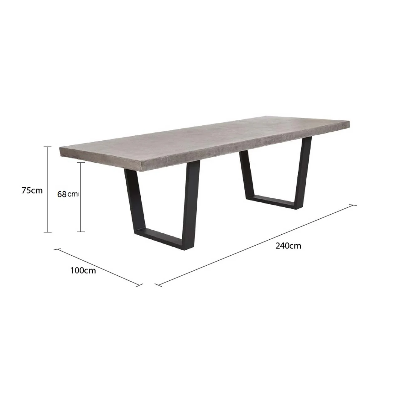 Zen Outdoor Concrete Dining Table With Stainless Steel Trapezoid Leg 210 cm - Image 3