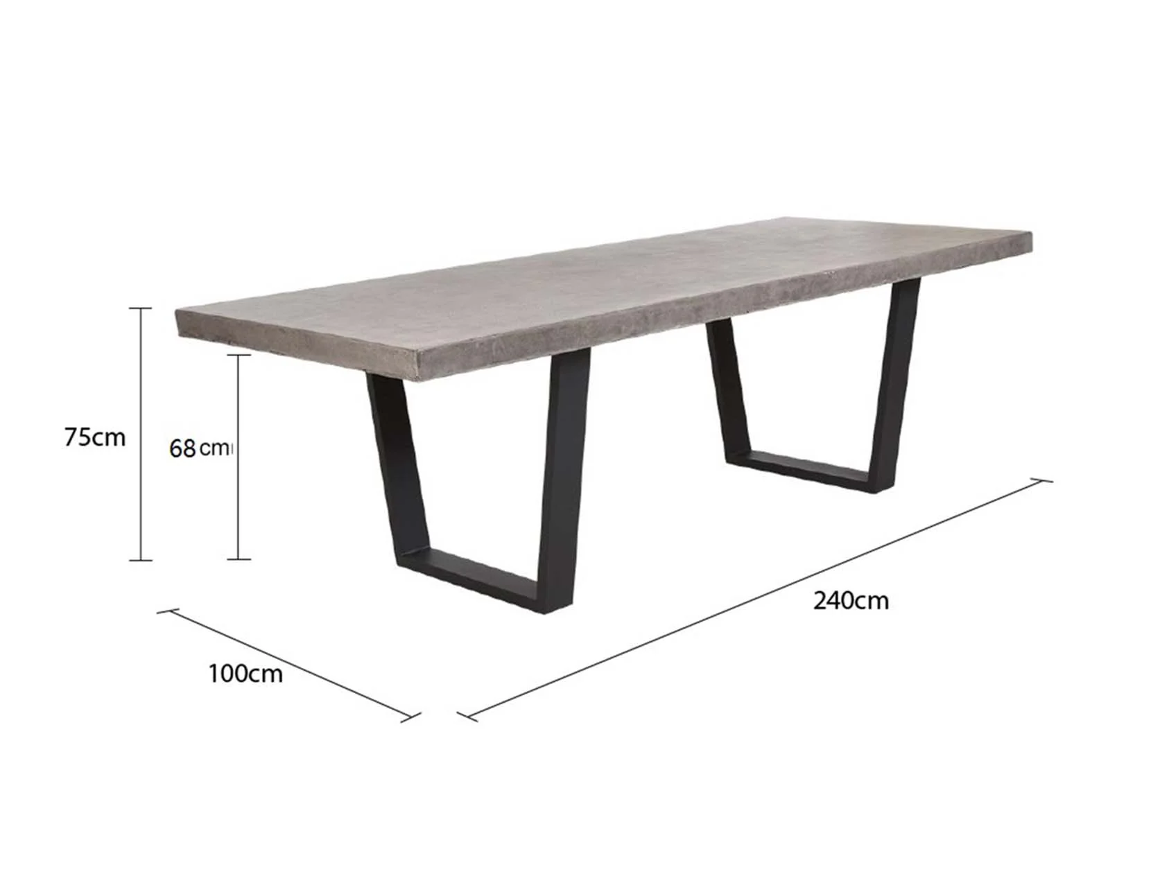 Zen Outdoor Concrete Dining Table With Stainless Steel Trapezoid Leg 240 cm - Image 3