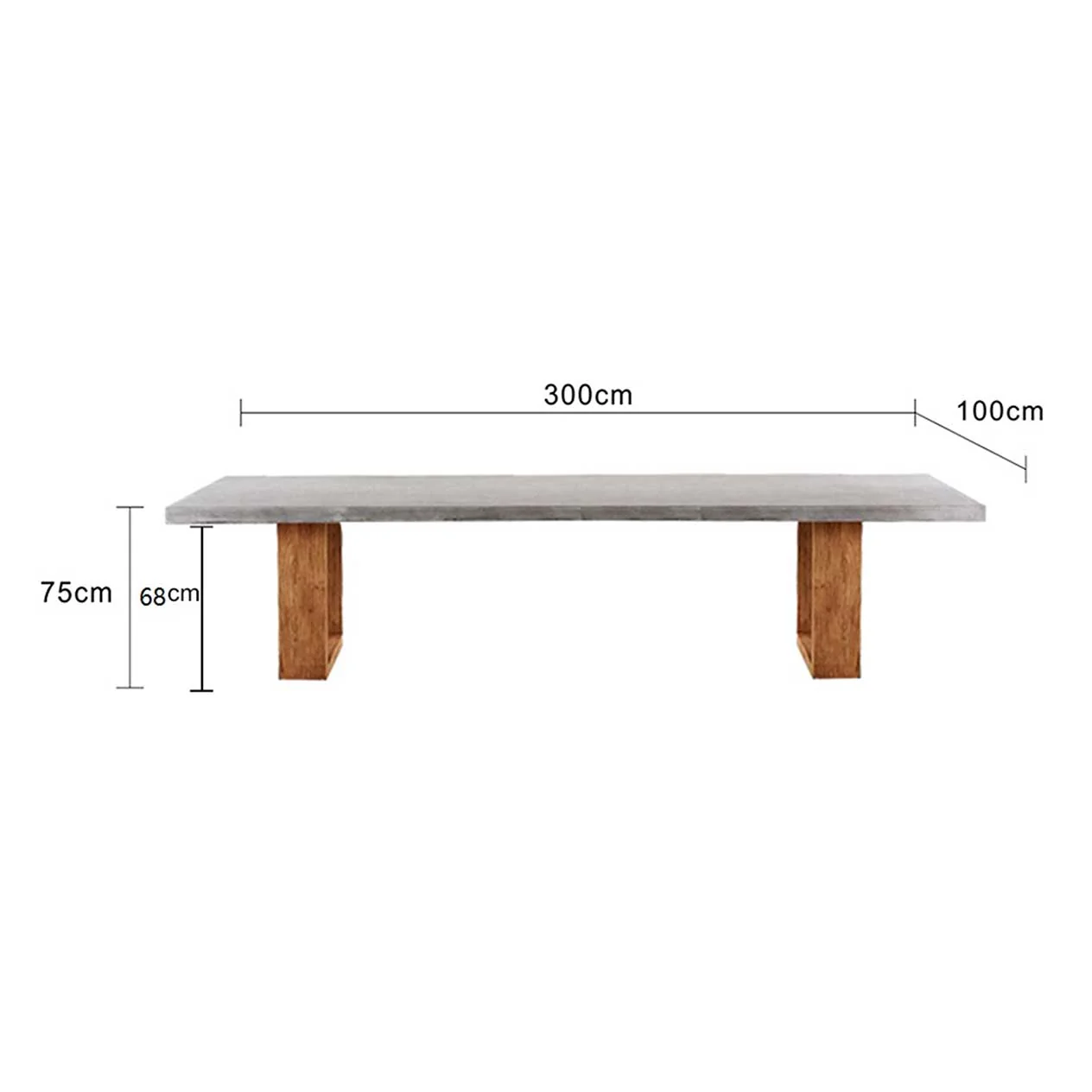 Zen Concrete Dining Table 300 cm With Teak U Leg - Image 2