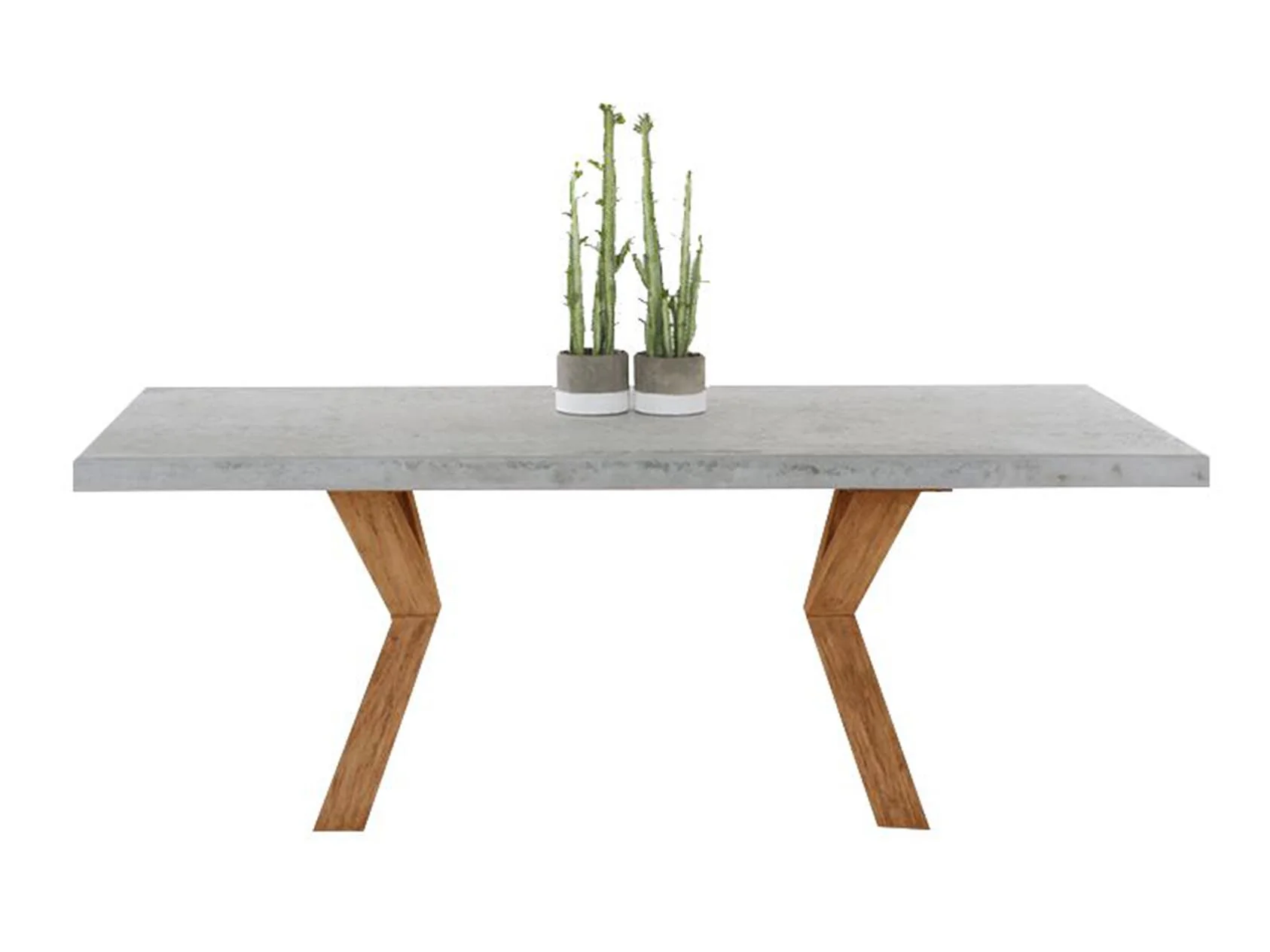 Zen Outdoor Concrete Dining Table With Teak Cross Leg 210 cm - Image 3