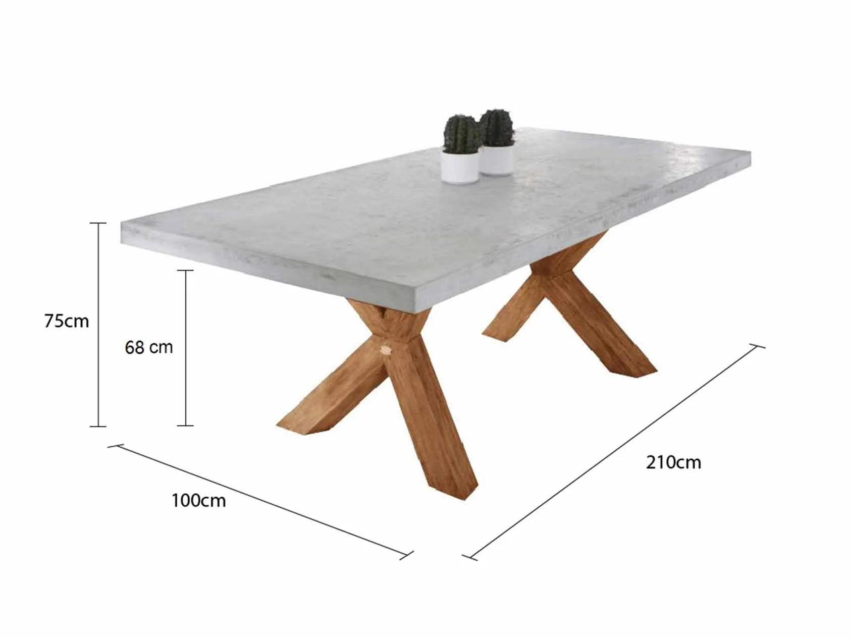 Zen Outdoor Concrete Dining Table With Teak Cross Leg 210 cm - Image 4
