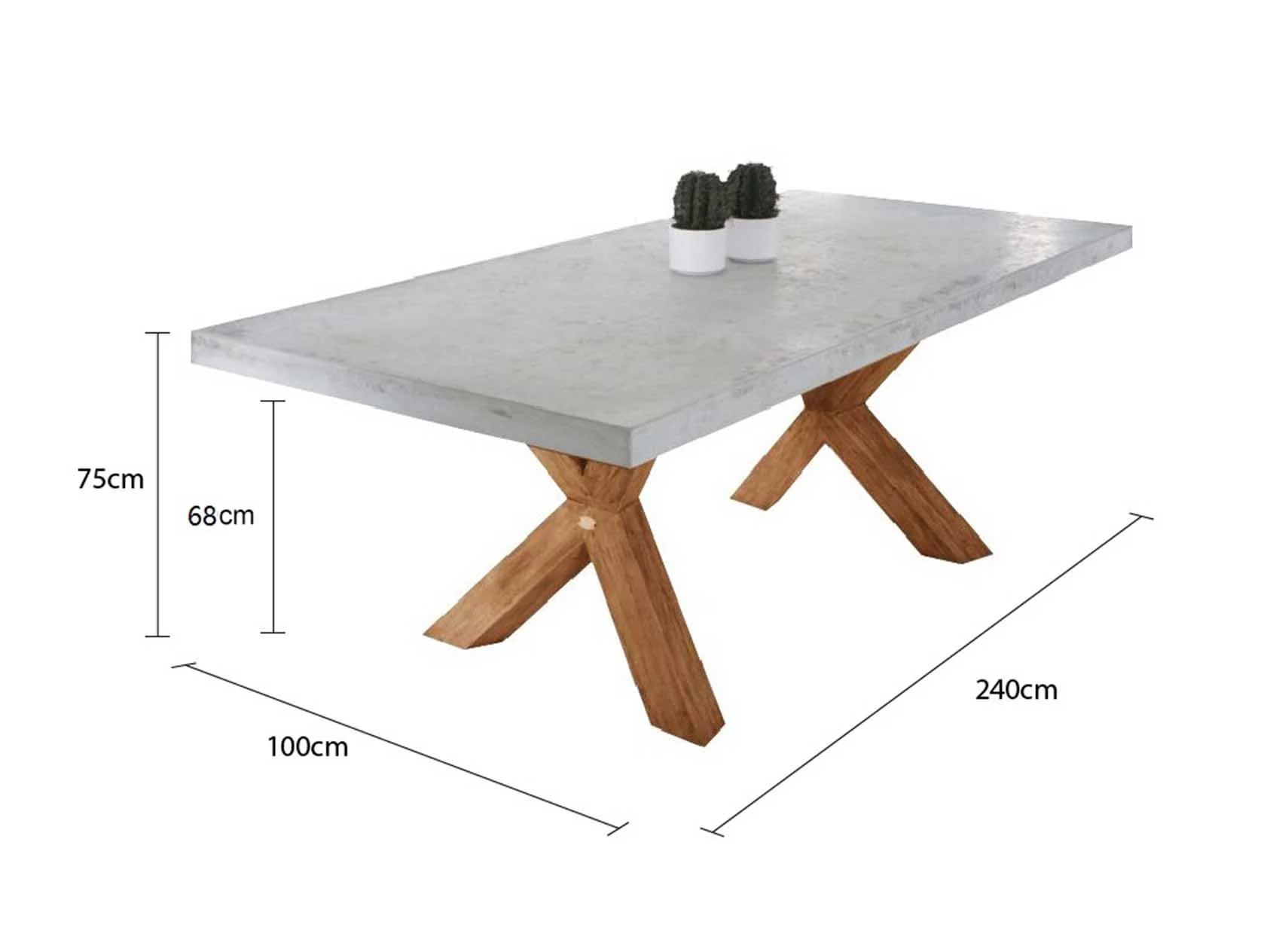 Zen Outdoor Concrete Dining Table With Teak Cross Leg 240 cm - Image 3