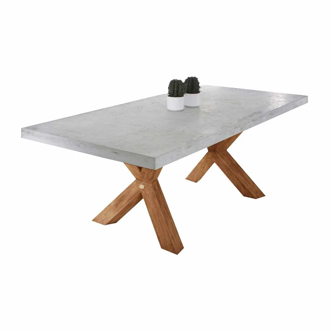 Zen Outdoor Concrete Dining Table With Teak Cross Leg 300 cm