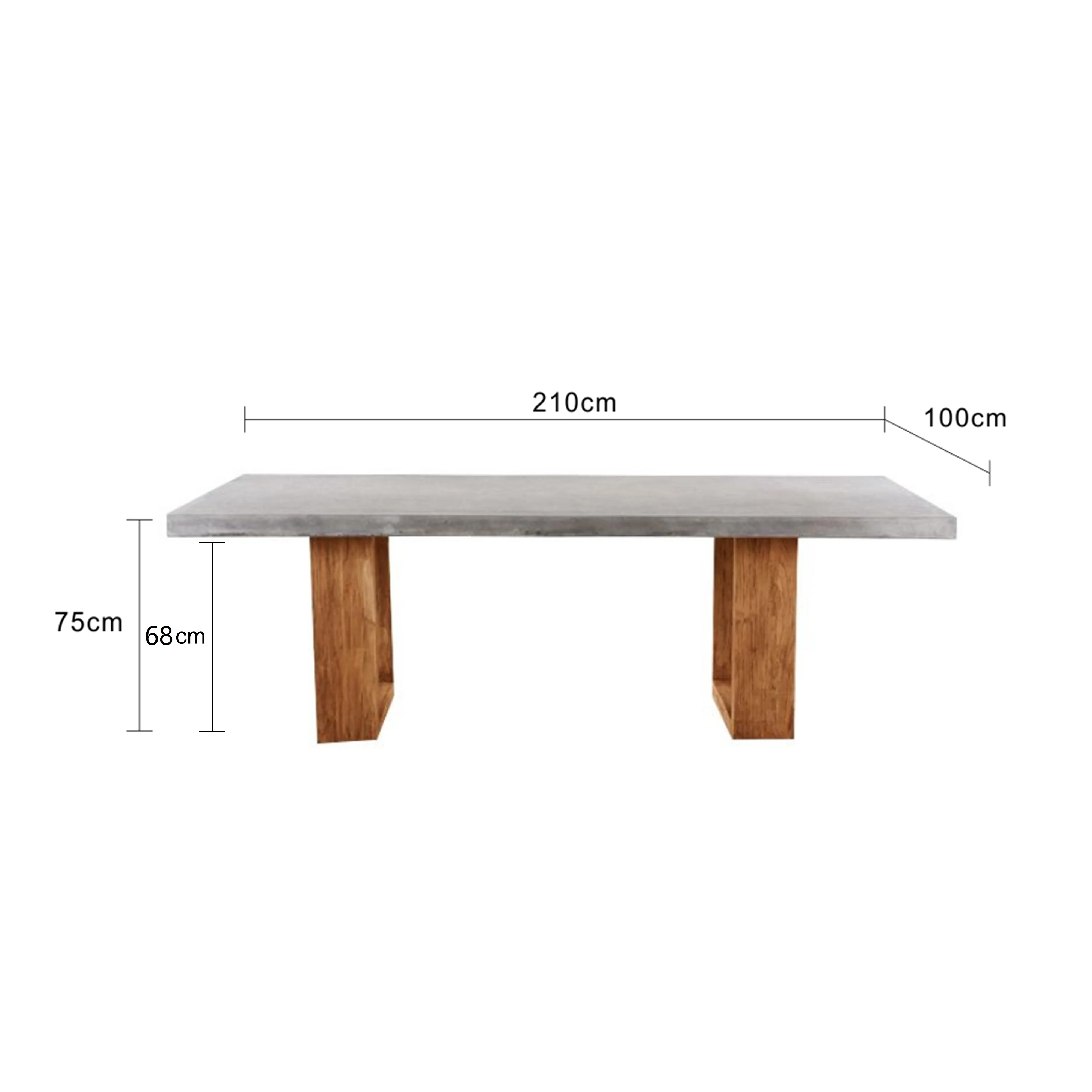 Zen Outdoor Concrete Dining Table With Teak U Shape Leg 210 cm - Image 3